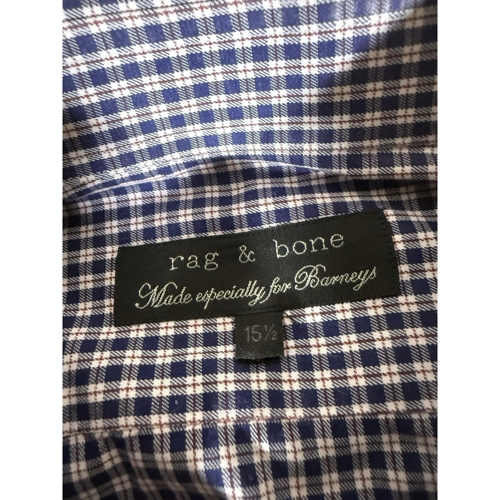 Rag & Bone Shirt Adult Size 15.5 Blue Tartan Plaid Button Down Mens Medium - Picture 5 of 9